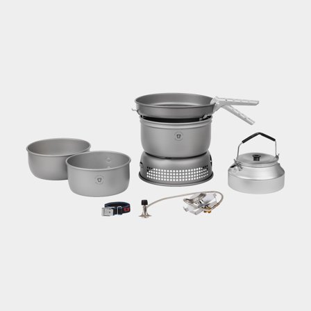 Kuchenka gazowa / kuchenka turystyczna Trangia 25 Large, 2100 W + 2 garnki, 1 patelnia i osłona przeciwwiatrowa z HA / twardo anodowanego aluminium + 
