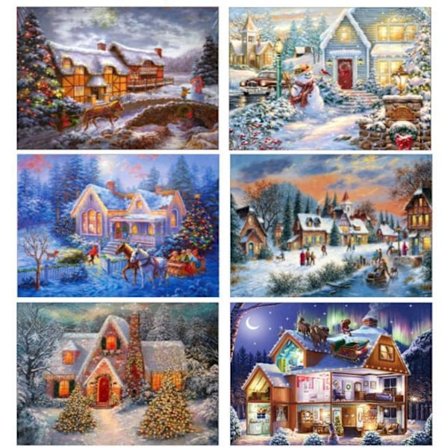 5D Diamond Painting Vintern Hus Christmas Snö- 6 modell