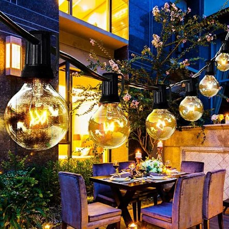 Utendørs lyslenke, 30+3 Guinguette utendørs lyslenke IP44 innendørs varm hvit dekorasjon lysslynge for hage gårdsplass festdekorasjon 9m KLB