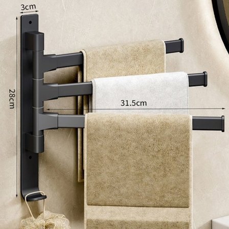 Roterende håndklestativ Badehåndkleholder SORT 3 STENGER 3 STENGER