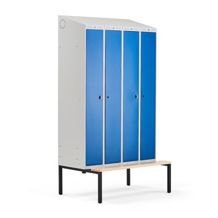 Doppelspind CLASSIC COMBO mit Sitzbank, 4 Türen, 2290 x 1200 x 550 mm, blau
