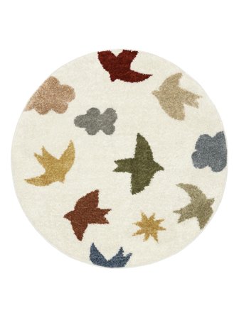 Tapis Enfant Petit Birdie - Blanc Écru/Multicolore Ø 150