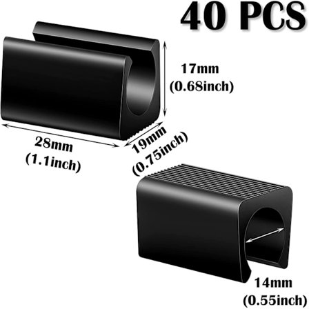 40 svarte stolbeskyttelseshetter, plast U-formede ben,