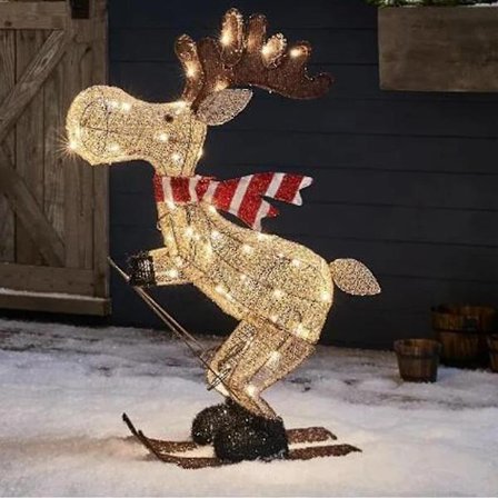 Utendørs Julefigur LED Ski Elg Hagedekorasjon Ornament 35cm