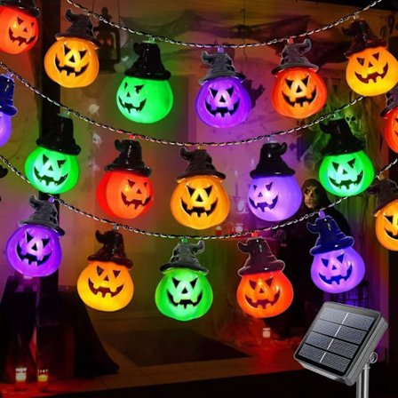 Halloween lyskæde - græskardekoration i 4 farver - 3 m, 20 LED'er - Halloween dekoration - egnet til have og balkon