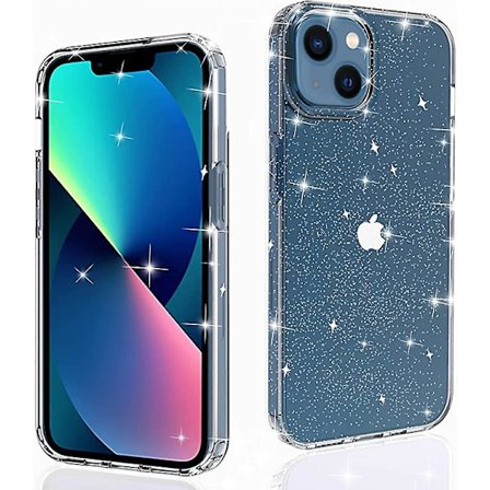 Designet for iPhone 13 Etui for Kvinner Jente, Klar Glitter Bling Skinnende Myk Søt Støtsikker Telefonveske Beskyttende Deksel for iPhone 13