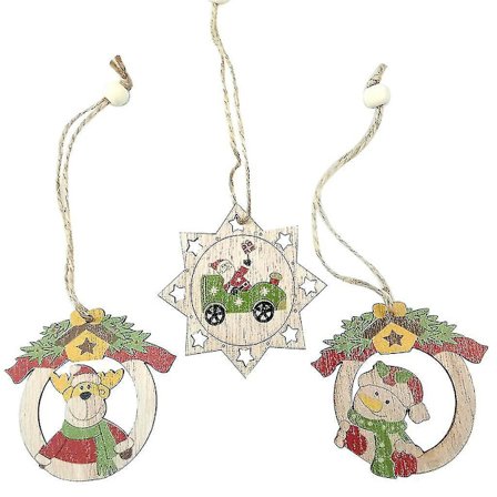 Puinen lintukodinpannula, joulukuusen riipukset 3 kpl