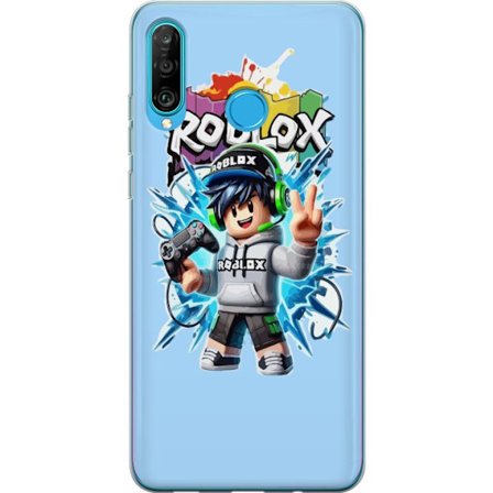 Kompatibelt Mobilskal till Huawei Huawei P30 lite Färgstark Roblox-karaktär med handkontroll och energifylld splash art design, perfekt för barnrum