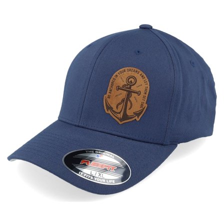 Iconic - Blå flexfit Keps - Set Sail Anchor Wooly Combed Navy Flexfit @ Hatstore
