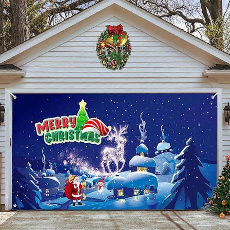 Stor Julebanner til Garasjeport - Julebakgrunn Dekorasjon, Juledekorasjon til Garasjeport Utendørs (O, 15.7 6.8 FT)