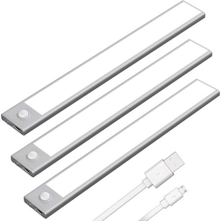 Under-skabbelys Bevægelsessensor USB-C Genopladelige LED Skabslys Batteridrevet Trådløs Magnetisk Lysstribe til Køkken (Hvid, 3-pak)