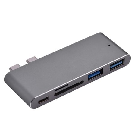 Dubbel USB-hubb 2 Port USB 3.0 + SD / TF-kortläsare + Thunderbolt för Macbook Pro Grå