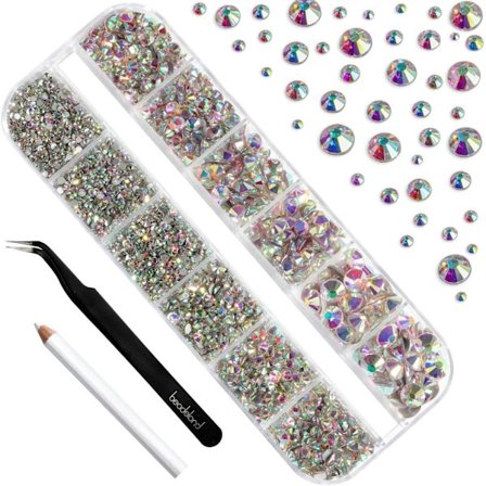 Crystal ab Rhinestones, Flatback Gems Runde Krystal Rhinestones Kit 6 Størrelser (Klar AB)