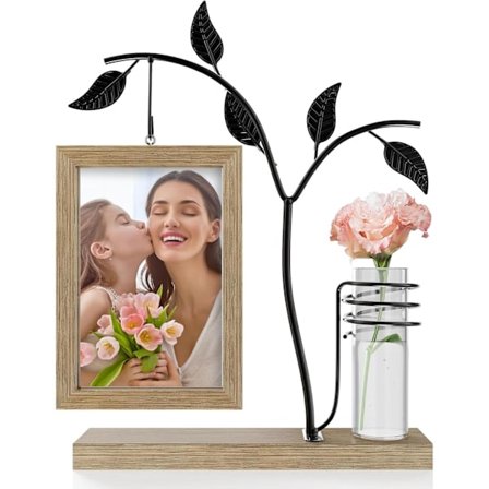 Henkilökohtainen 10x15 valokuvakehys, kaksoisvalokuvakehykset 2 valokuvalle, metallipuulla ja vaaleanruskealla lasimaljakolla