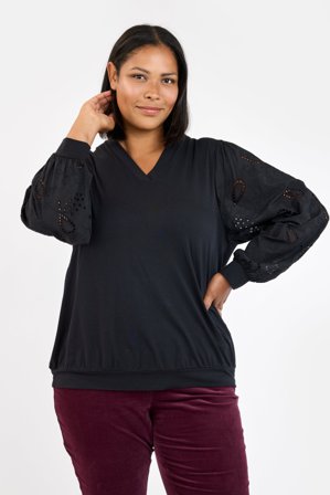 CISO - Langærmet T-shirt - Sort - Broderie Anglaise