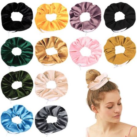 Women Velvet Soft Hair Scrunchie Headband Elastic Zip Hair Ring Ponytail Holder
