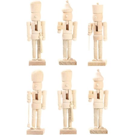 6 st Trävita Embryo Nötknäppare Dock Soldat Mini Figurer D