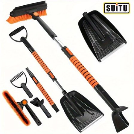 Multifunktionel 5-i-1 Bil Sneskovl – Dobbeltsidet Aluminiumsbørste med Roterbart Ergonomisk Håndtag