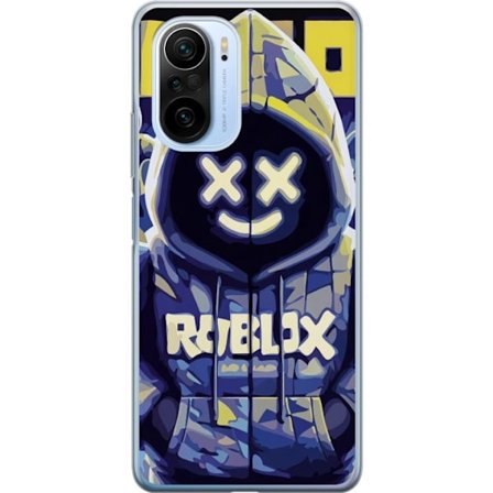 Kompatibelt Mobildeksel til Xiaomi Xiaomi Mi 11i Blågul Roblox hettegenserfigur med minimalistisk neonstil og masket ansikt, moderne spillillustrasjo