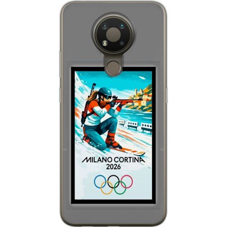 Kompatibel Mobilcover til Nokia 3.4 Retroplakat Cortina Milano 2026 med bjerge, vintersportsudøvere, italiensk trikolor, Milano-katedralen og olympisk
