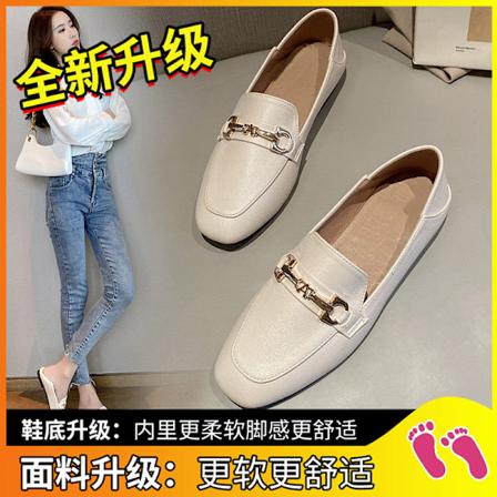 Enkle Lager Sko Kvinders Ægte Bløde Lædersko Kvinders 1 Slip-On Skridsikre Flade Britisk-Stil Casual Lo. Sikrer Bløde Loafer Beige [Upgraded Version]]