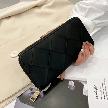 New Zipper Coin Pocket Women Fashion Clutch Pu Women's Brand Wallets Wallet Bags Designer Money Purses Lattice Leather Long