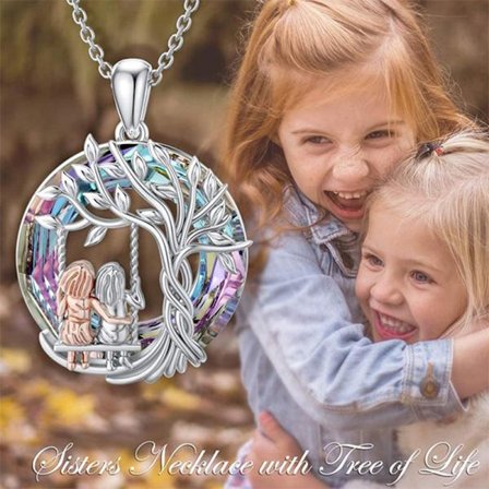 Hollow Tree of Life Sister Flower Halskjede Multicolor Crystal Pe