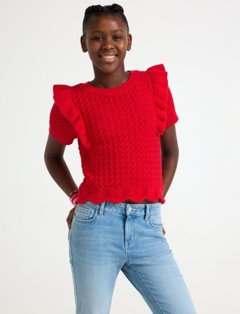 Lindex Top Knitted With Flounce - Red - 158/164