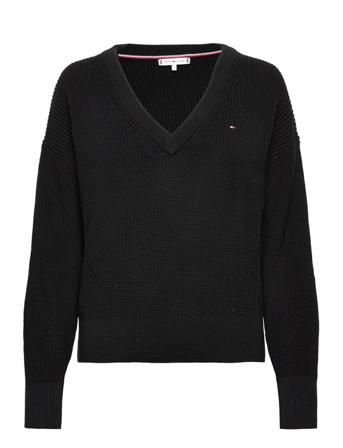 Cotton V-Nk Sweater Pullover Striktrøje Sort Tommy Hilfiger