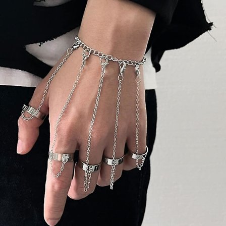 Ghyt Punk Chain Tofs Armband Med Slave Finger Ringar Gothic Chain Hand Sele Hip Hop Ringar Hand Chain Kurapika Chain Armband For Women Girls,kid
