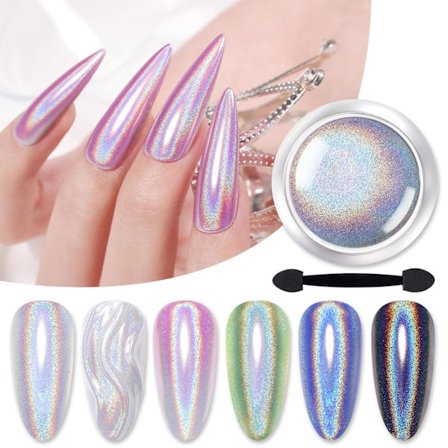 Holografiskt Nagelpulver Fint Regnbågsfärgskiftande Holografisk Effekt Multi Chrome Manikyr Pigment Glitter Damm för Salong Hem Nagel