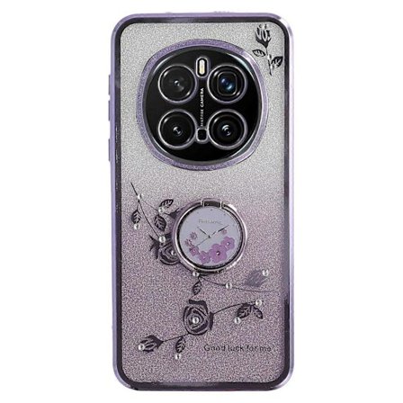 KADEM For Honor Magic7 Pro 5G Etui Ring Støtteben TPU Blomster Telefon Cover Gradient Glitter