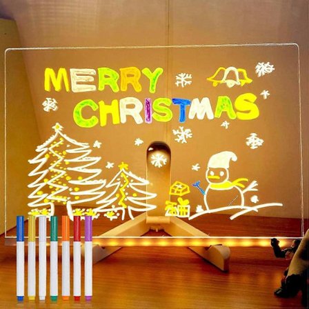 LED Message Board, Light-Up Drawing Board, Erasable Magic Board for Kids with 7 Neon Pens, Girl, 30 x 20 cm