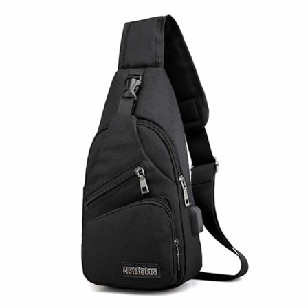 Axelväska Herr Cross Body Väska Powerbank Uttag - Svart svart black