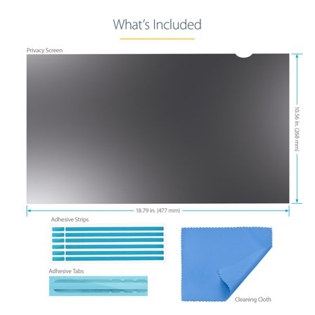 StarTech Monitor Privacy Screen for 21 inch PC Display, Computer Screen Security Filter, Blue Light Reducing Screen Protector Film, 16:9 Widescreen,