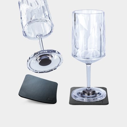 Magnetic plastic wine glasses Silwy Magnetic Plastic Glass Wine, transparent, 20 cl, 2-pack + magnetic coasters