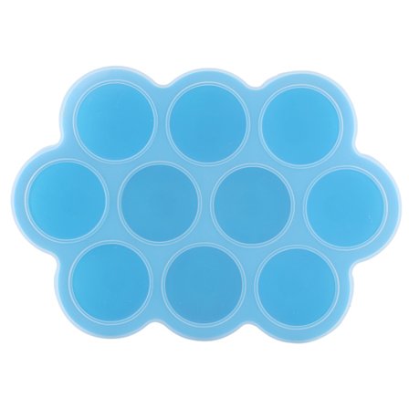 Silikon fryseform med 10 hull, gjenbrukbar beholder med lokk for hjemmelaget babymat (blå)