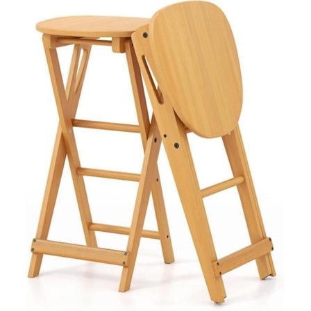 COSTWAY 2 sammenfoldelige bambus barstole, fodstøtte og håndtag 36 x 33 x 61 CM - Ingen samling til bistro køkken, stue