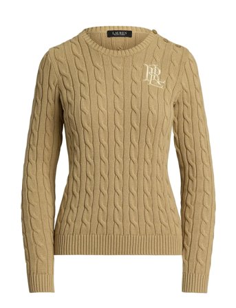 Lauren Ralph Lauren | Button-Trim Cable-Knit Cotton Sweater | L