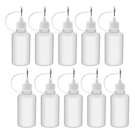 10 stk 30 ml plastflasker med spissapplikator, påfyllbare dråpeflasker med nålspisslokk for lim