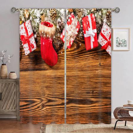 Xmas Socks Print Ljusfiltrering Draperier Panel Fönster Gardin