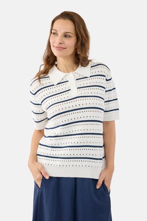 SIGNATURE - Kortærmet Strik Polo - Navy / Råhvid - Hulmønster