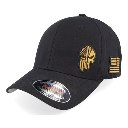 Army Head - Army Skull Usa Black/Gold Flexfit Flexfit Black Cap - @ Hatstore