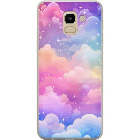 Kompatibelt Mobildeksel til Samsung Galaxy J6 Søt enhjørning med regnbuefarget hår mot en stjernebelagt pastellbakgrunn i kawaii-stil