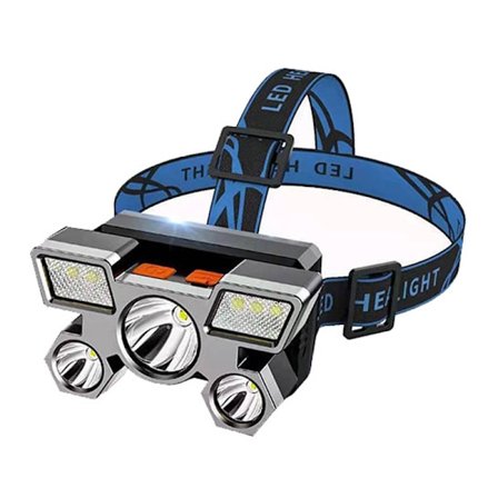 Pannlampa, Superstark 5 LED-strålkastare 9900 Lumen, 4 lägen, justerbar vattentät USB-uppladdningsbar pannlampa för camping, fiske, etc.