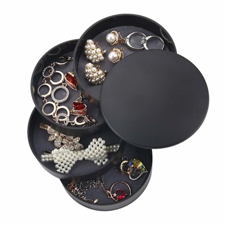 Rund smykkeskrin tårn kosmetikk arrangør 4 nivå roterende J