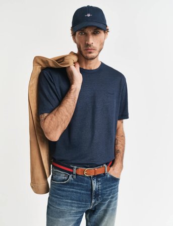 GANT Linen Ss T-Shirt - Navy - S