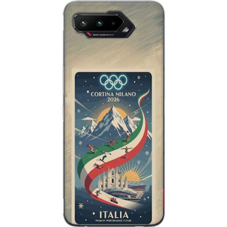 Kompatibel Mobilcover til Asus ROG Phone 5 Skitse med skiskytteudøver der sigter med riffel på en snebaner, teksten Milano Cortina 2026 og de olympisk