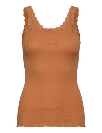 Silk Top W/ Lace T-shirts & Tops Sleeveless Oransje Rosemunde