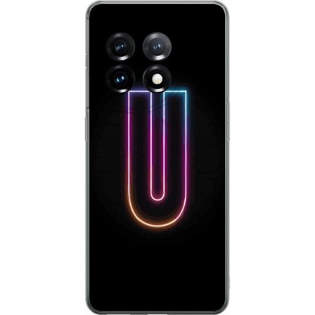 Kompatibel Mobilcover til OnePlus OnePlus 11 Minimalistisk neonbogstav U i farverig lyseffekt mod sort baggrund
